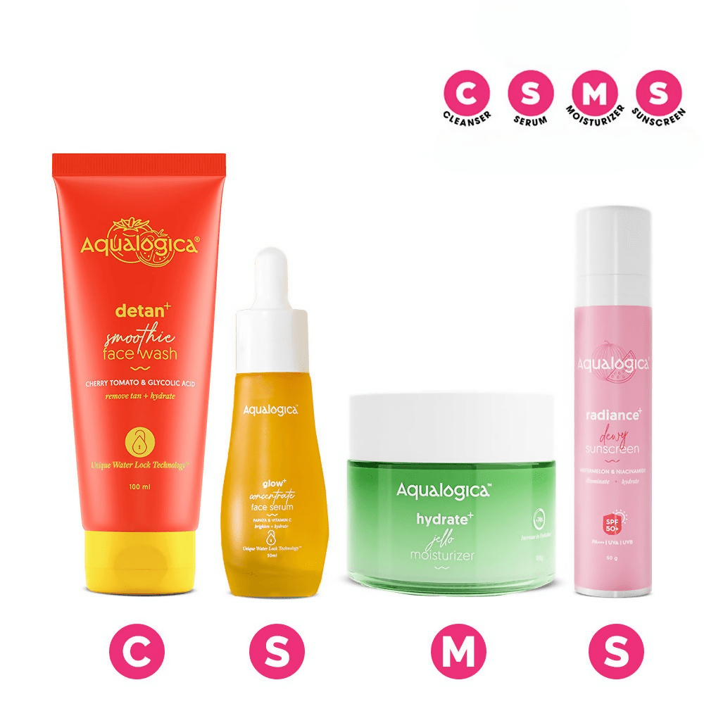 Aqualogica CSMS (Cleanser, Serum, Moisturizer, Sunscreen) Must Have Combo | Grocsy