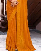 Mustard Georgette Swaroski Work Saree With Unstitched Blouse Piece - Juhi | Grocsy