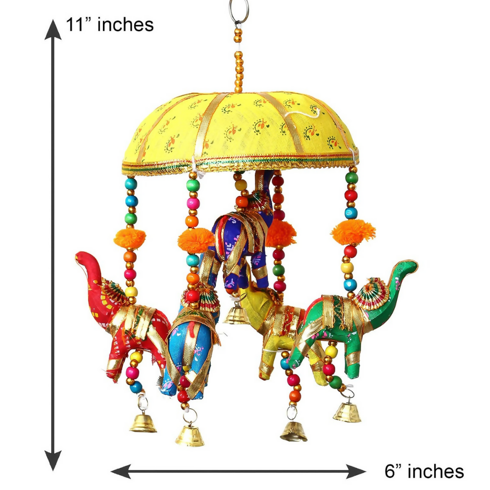 eCraftIndia Multicolor Handcrafted Decorative Five Elephant Wall/Door/Window Hanging Bells Wind Chimes Showpiece | Grocsy