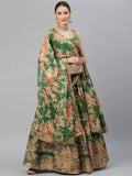 Tulsi Art Green & Peach-Coloured Embellished Sequinned Semi-Stitched Myntra Lehenga & Unstitched Blouse | Grocsy