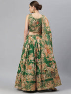 Tulsi Art Green & Peach-Coloured Embellished Sequinned Semi-Stitched Myntra Lehenga & Unstitched Blouse | Grocsy