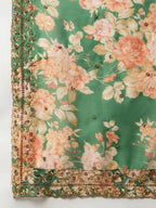 Tulsi Art Green & Peach-Coloured Embellished Sequinned Semi-Stitched Myntra Lehenga & Unstitched Blouse | Grocsy