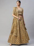 Tulsi Art Beige Embroidered Sequinned Unstitched Myntra Lehenga & Blouse With Dupatta | Grocsy