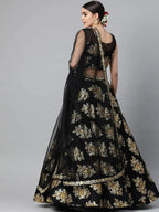 Tulsi Art Black & Golden Sequinned Semi-Stitched Myntra Lehenga & Blouse With Dupatta | Grocsy