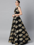 Tulsi Art Black & Golden Sequinned Semi-Stitched Myntra Lehenga & Blouse With Dupatta | Grocsy