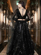 Tulsi Art Black Sequins Heavy Net Party Wear Lehenga Choli With Dupatta | Grocsy