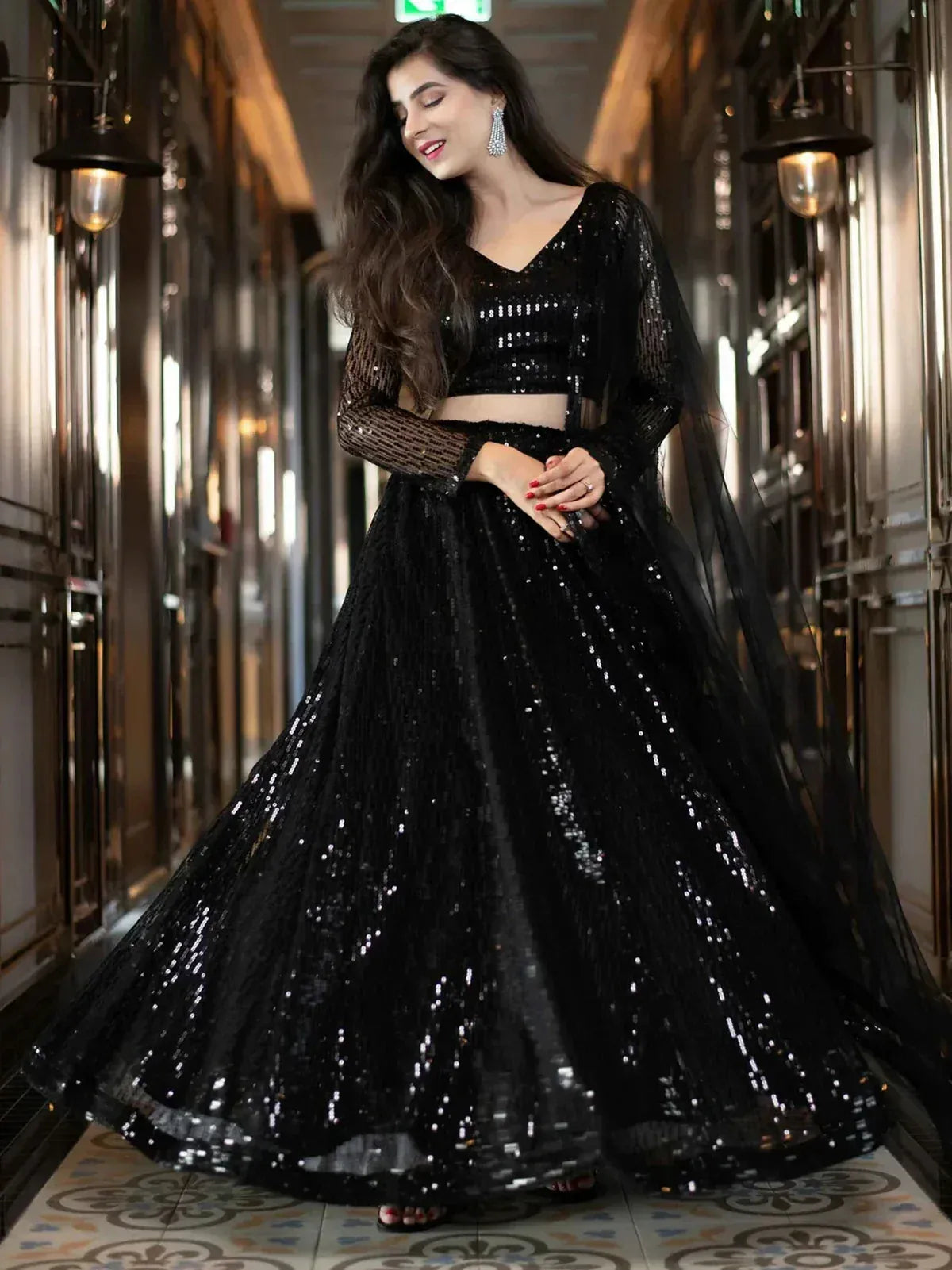 Tulsi Art Black Sequins Heavy Net Party Wear Lehenga Choli With Dupatta | Grocsy