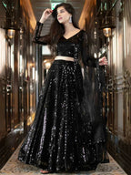 Tulsi Art Black Sequins Heavy Net Party Wear Lehenga Choli With Dupatta | Grocsy