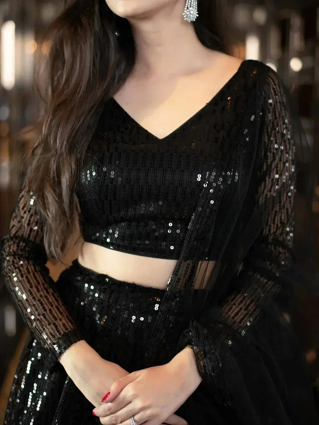 Tulsi Art Black Sequins Heavy Net Party Wear Lehenga Choli With Dupatta | Grocsy