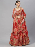Tulsi Art Red & Gold-Toned Embellished Sequinned Semi-Stitched Myntra Lehenga & Unstitched Blouse | Grocsy