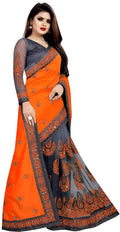 Dishitha Creation Indian Women's Designer Embroidered Art Silk Saree - Orange | Grocsy