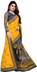 Dishitha Creation Indian Women's Designer Embroidered Art Silk Saree - Yellow | Grocsy