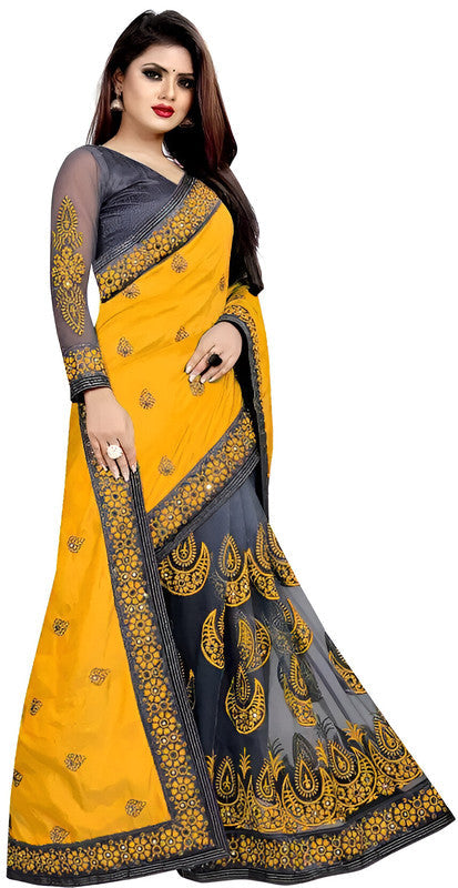 Dishitha Creation Indian Women's Designer Embroidered Art Silk Saree - Yellow | Grocsy
