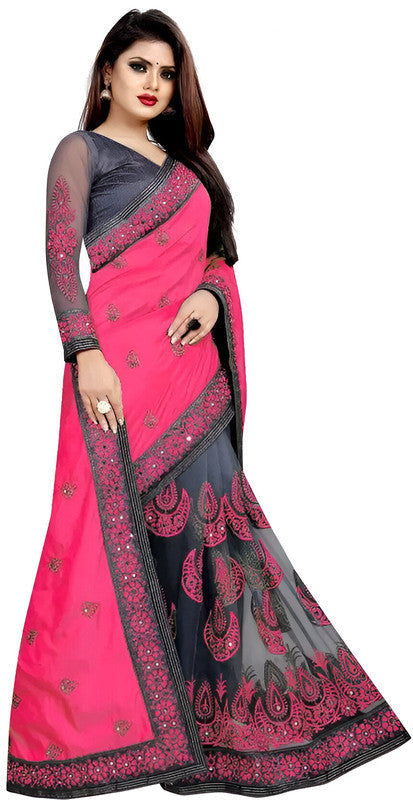 Dishitha Creation Indian Women's Designer Embroidered Art Silk Saree - Pink | Grocsy