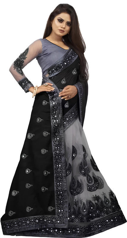 Dishitha Creation Indian Women's Designer Embroidered Art Silk Saree - Black | Grocsy