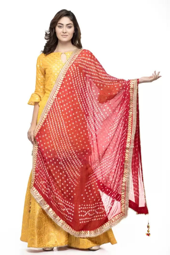 A R Silk Women's Silk Gota Work Red Fancy Dupatta | Grocsy