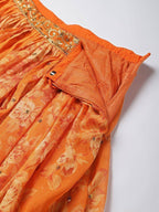 Tulsi Art Orange & Gold-Toned Embellished Sequinned Semi-Stitched Myntra Lehenga & Unstitched Blouse | Grocsy