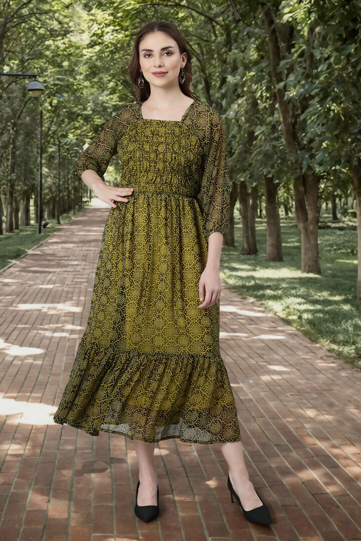 Souchii Black Bandhani Printed Ethnic Fit & Flare Dress | Grocsy