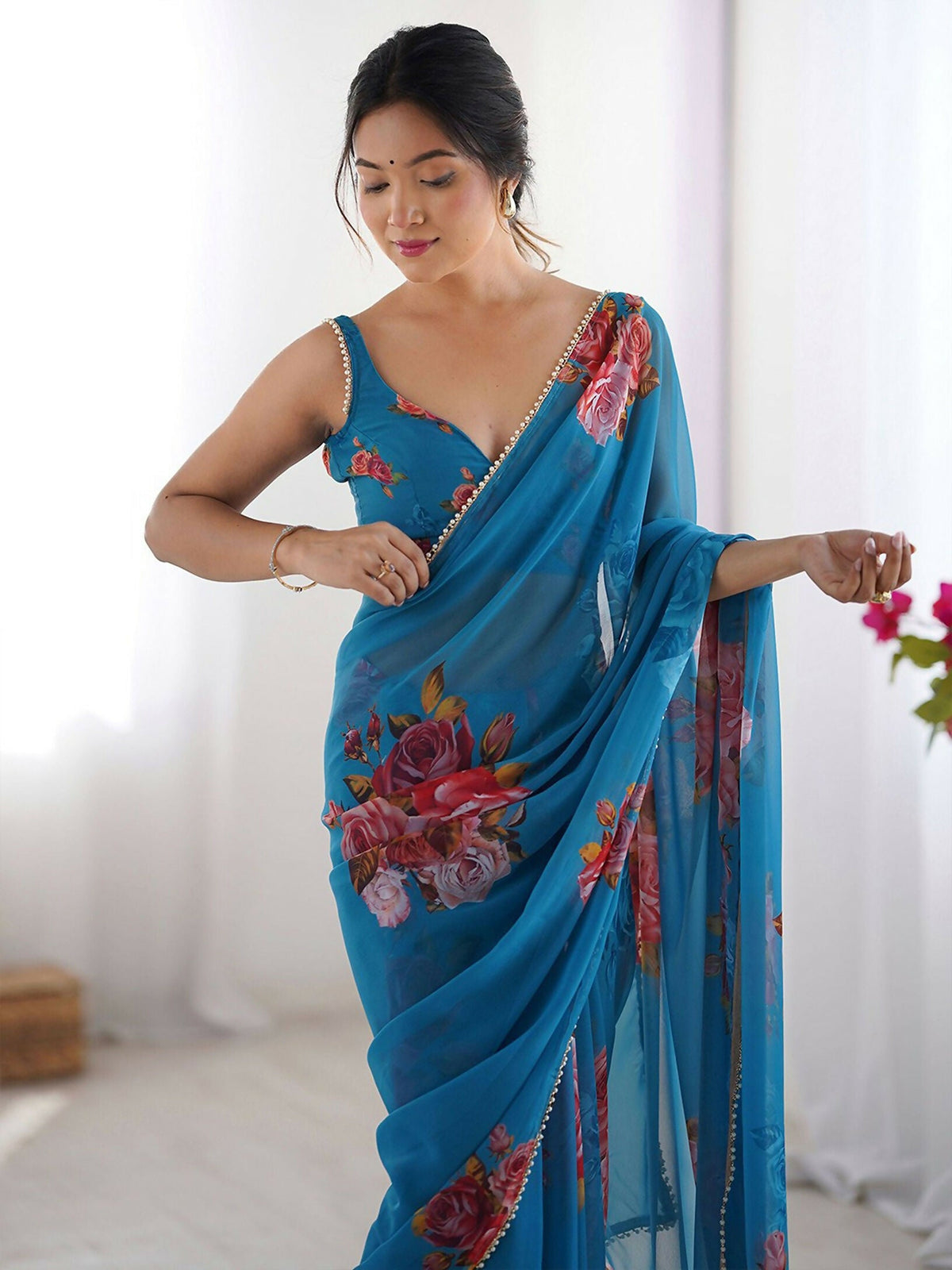 Traditional Partywear Blue Georgette Fancy Saree-Pavitra | Grocsy