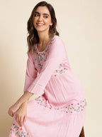 Pink Chinon Floral Embroidered Dress - Nandani | Grocsy