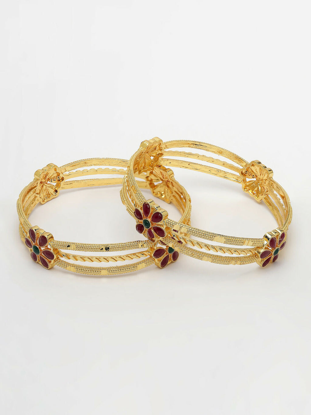 NVR Women's Set of 2 Gold-Polished Artificial Stones Handcrafted Traditional Bangles | Grocsy