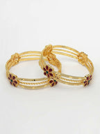 NVR Women's Set of 2 Gold-Polished Artificial Stones Handcrafted Traditional Bangles | Grocsy