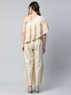Ahalyaa Women Off White Crepe Floral Printed Top with Palazzos | Grocsy