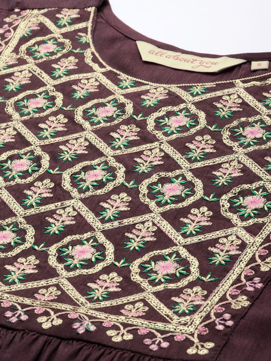 All About You Floral Embroidered Pleated Sequinned Kurta with Trousers | Grocsy