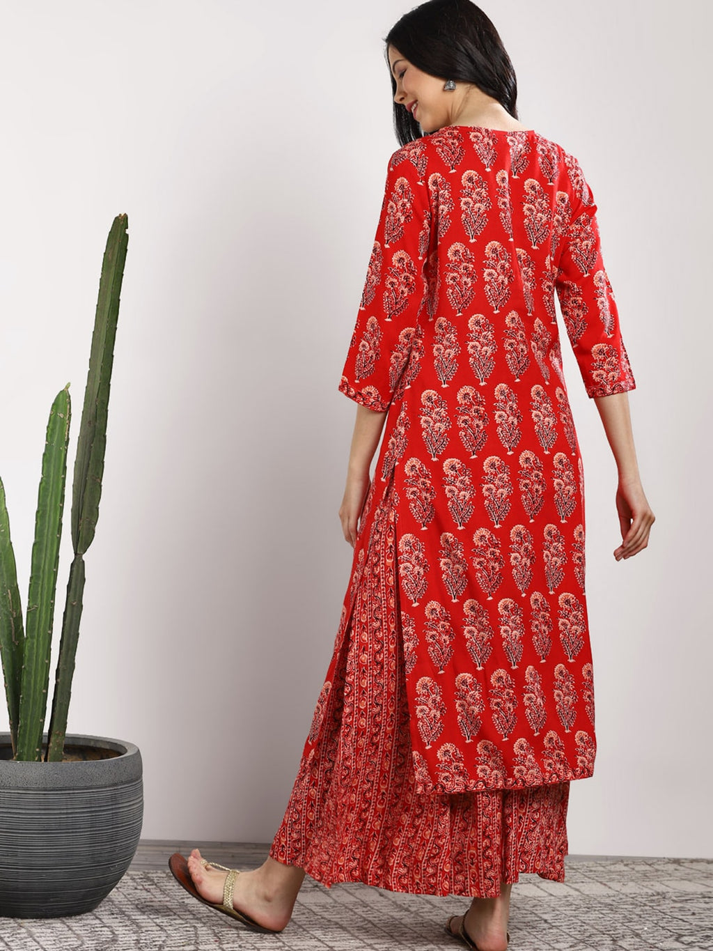 Sangria Women Red Printed Kurta with Palazzos | Grocsy