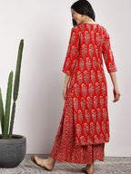 Sangria Women Red Printed Kurta with Palazzos | Grocsy