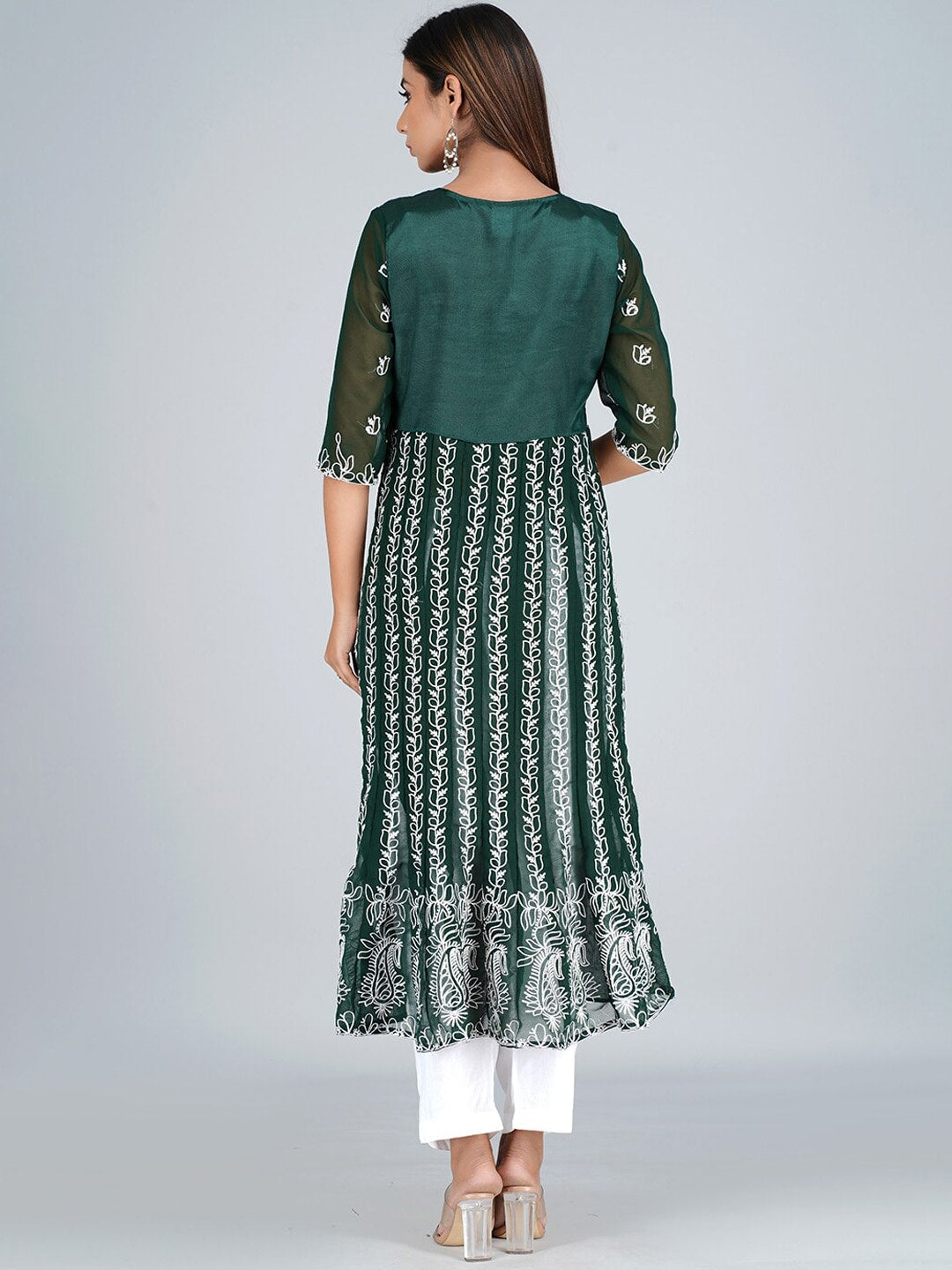 HERE&NOW Ethnic Motifs Embroidered Square Neck Georgette Anarkali Kurta | Grocsy
