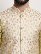 Sojanya Men Lime Green Ethnic Motifs Printed Kurta with Pyjamas & Nehru Jacket | Grocsy