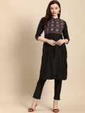 All About You Women Black Embroidered Kurta with Trousers | Grocsy