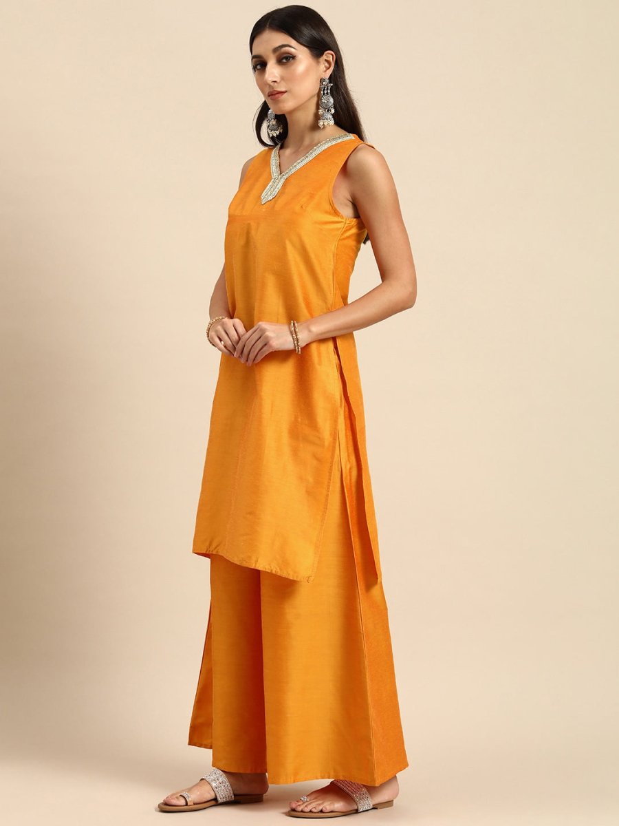 All About You Women Mustard Yellow Ethnic Motifs Embroidered Gotta Patti Kurta with Palazzos & With Dupatta | Grocsy