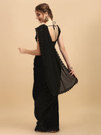 Sangria Black Embellished Sequinned Pure Georgette Saree | Grocsy
