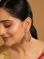 Nuyug 22k Gold-Plated Kundan Chandbali Earrings with Pink Stones | Grocsy
