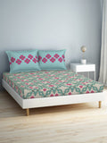 SPACES Aurum Blue Ethnic Motifs Pure Cotton 140 TC Queen Bedsheet With 2 Pillow Covers | Grocsy