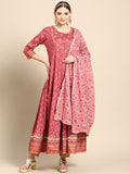 Sangria Women Pink & Peach-Coloured Floral Printed Floral Anarkali Kurta | Grocsy