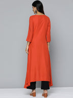 HERE&NOW Mirror Work Embroidered Keyhole Neck Asymmetric Dipped Hem Kurta | Grocsy