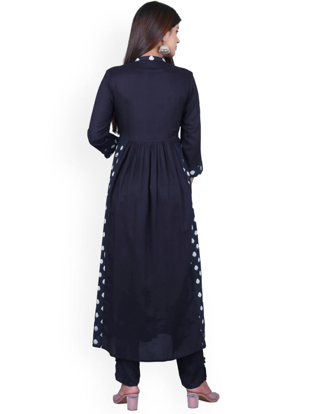 HERE&NOW Women Black Printed Anarkali Empire Kurta with Trousers | Grocsy