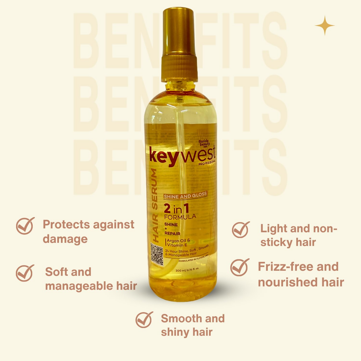 Keywest Professional Shine & Gloss Hair Serum 2in1 Formula Shine + Repair | Grocsy