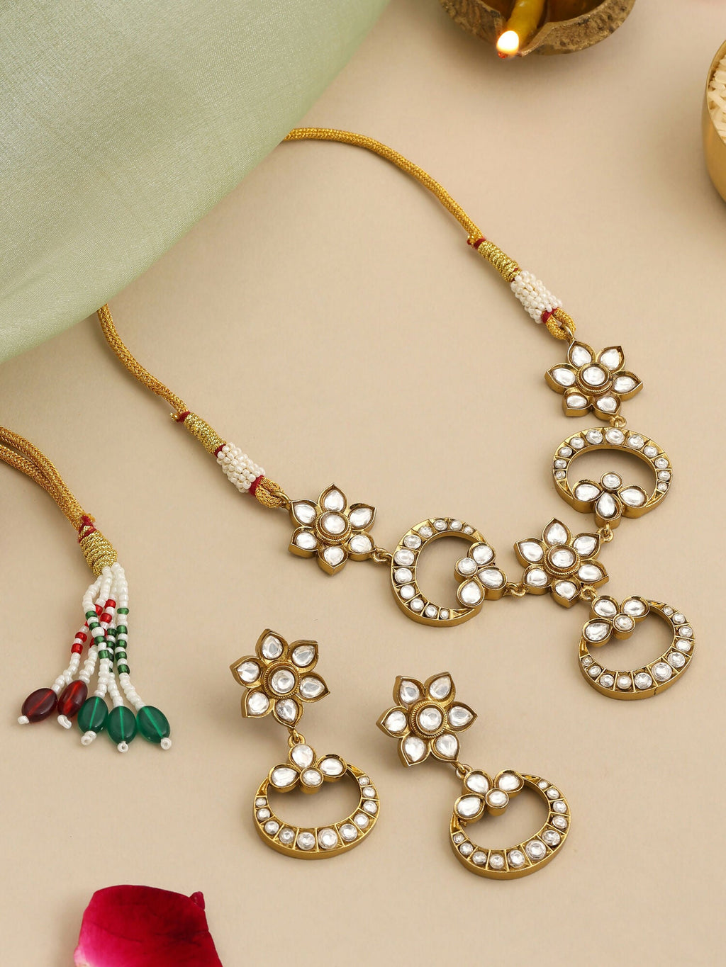 Ruby Raang Chandni Necklace Earrings Set | Grocsy