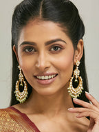 Nuyug 22K Gold-Plated Elegant Kundan Studded & Beaded Floral Chandbali Earrings | Grocsy