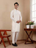Off Whit Silk Designer Embroidery Work Men's Rajwadi Kurta Set - Mahotsav | Grocsy