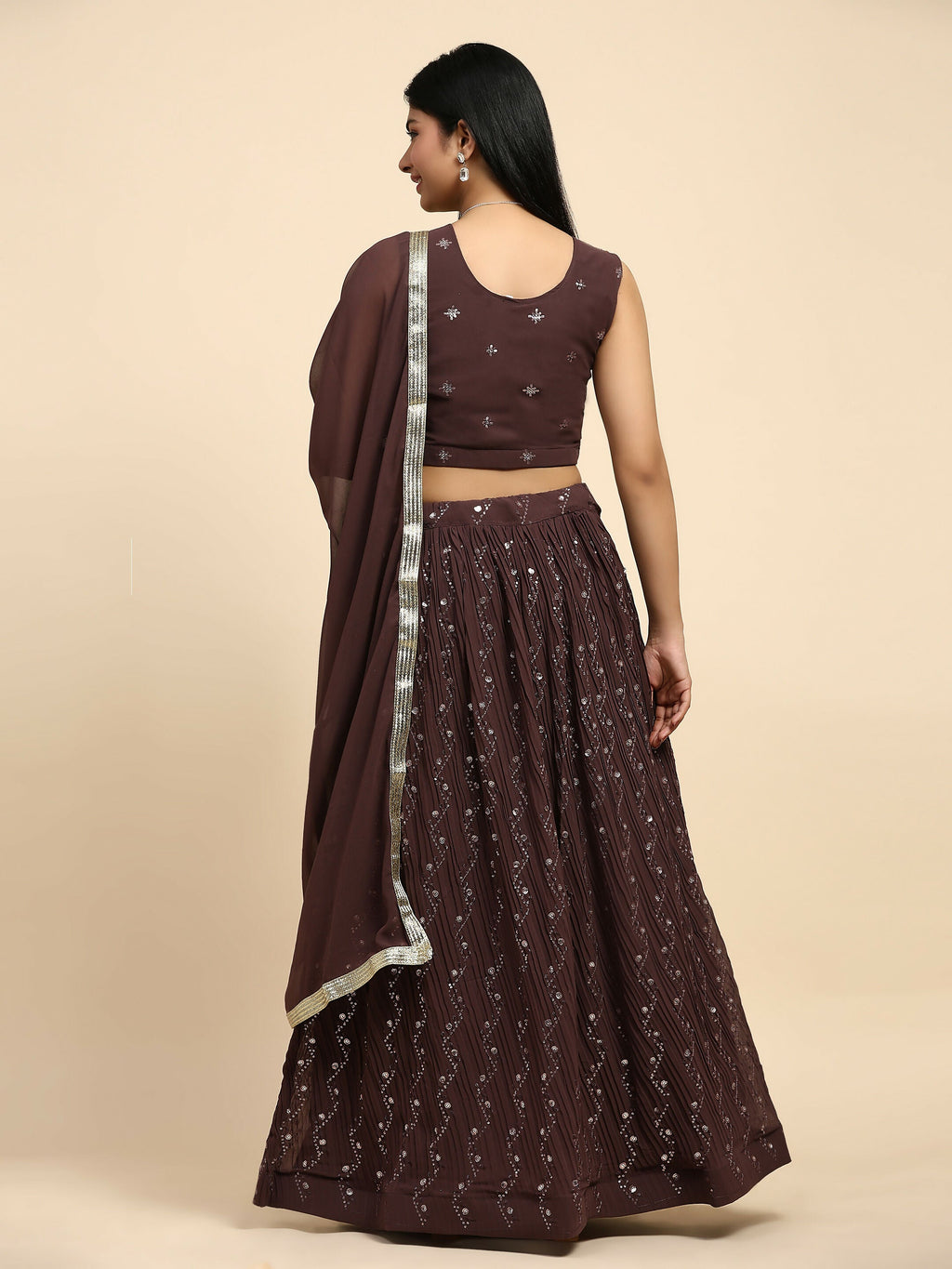 Brown Georgette Embroidered Lehenga choli with Dupatta - Dhara | Grocsy