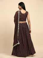 Brown Georgette Embroidered Lehenga choli with Dupatta - Dhara | Grocsy