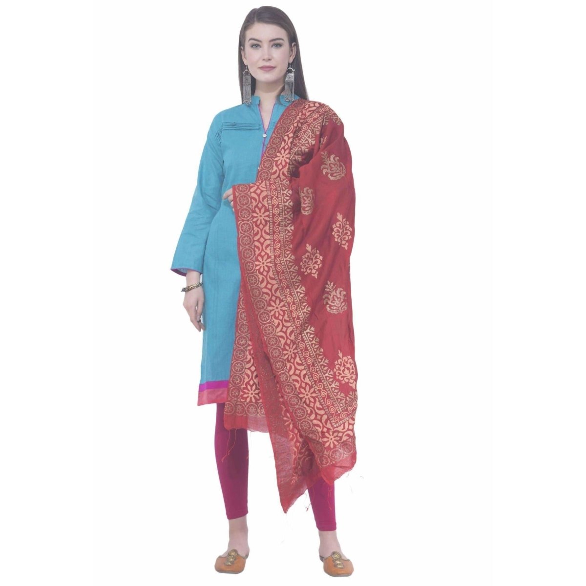 A R Silk Mehroon Color Chanderi gold print Chanderi cotton Dupattas & Chunnis | Grocsy
