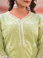 Sangria Green Embroidered Pure Cotton Straight Kurta With Trouser & Dupatta | Grocsy