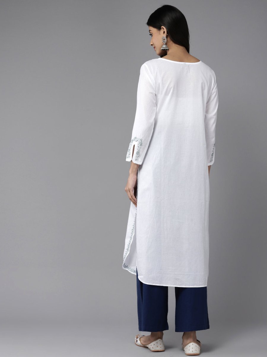 ADA Ethnic Motifs Embroidered Chikankari Cotton Kurta | Grocsy