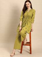 All About You Women Green Printed Pure Cotton Kurti with Palazzos | Grocsy